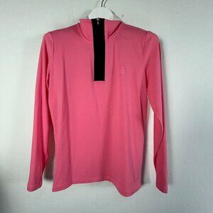 Lauren Ralph Lauren Womens Pink Long Sleeve 1/4 Zip Mock Neck Top Large Stretch